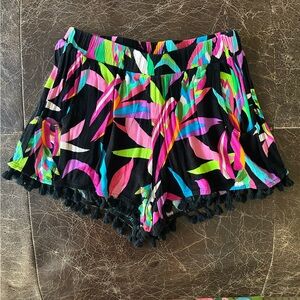 Trina Turk Bird of Paradise Fringe Hem Tropical Resort Shorts
